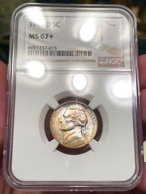 1945-D Jefferson Nickel NGC MS67+ PLUS Rainbow Toned Coin - Image 1 of 4