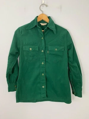 Camisa de veludo verde vintage década de 1970 Levi's Big E, feminina tamanho XS, feita nos EUA - Imagem 1 de 4