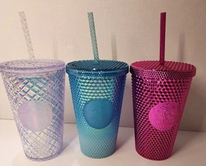 Starbucks Tumbler Lot Of 3 16 Oz Studded All NEW - Blue, Pink, Iridescent - Picture 1 of 9