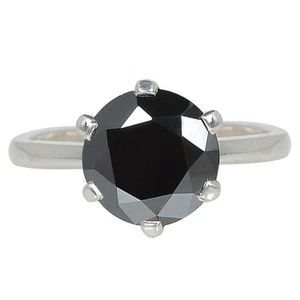 4,95 Karat Runden Form 100% Natürlich Schwarz Diamant Solitär Ring Im 925 Silber - Bild 1 von 4