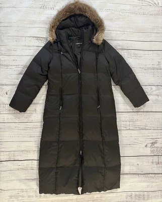 London туман вниз пуховик черный Тренч женский размер маленький большой меховой воротник - Изображение 1 из 4