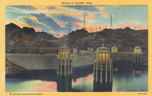 Cartolina d'epoca Boulder Dam Tramonto - Foto 1 di 2