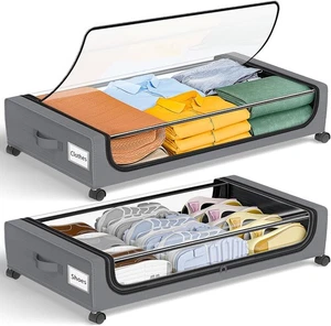 Under Bed Storage with Wheels: Underbed Storage Containers W/Lids - Rolling Bins - Picture 1 of 10