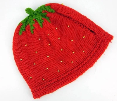 Hand Knitted Strawberry 4 Cup Teapot Cosy Cozy Cover w Gold Beads 24cm 19cm Foto 1 de 4