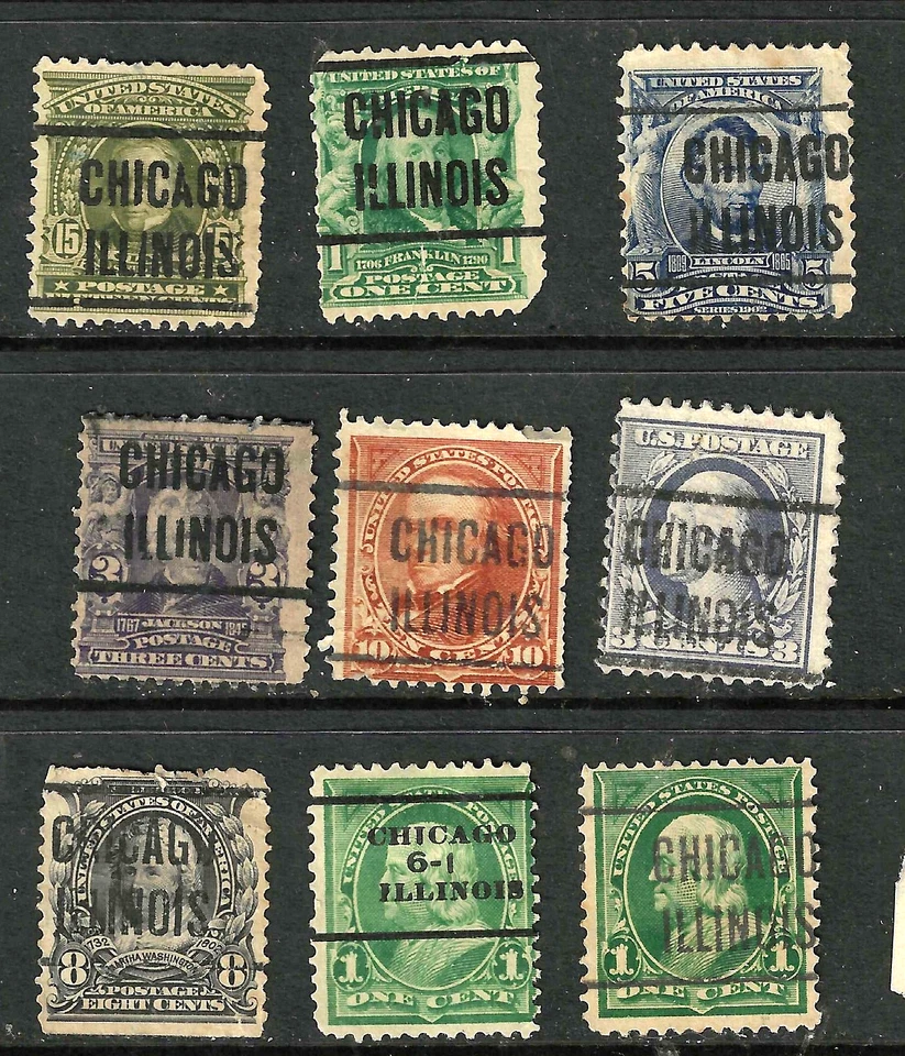Sc #279 283 306 309 Chicago Illinois Precancels 1-15 Cent Bureaus 1895 US 45B62 - Image 1 of 4