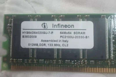 INFINEON HYS64D64020GU-7-P 64M×64 SDRAM 512MB,DDR,133 MHz PC2100 COMPUTER MEMORY - Image 1 of 3