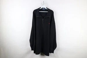 Vintage 90er Ralph Lauren Herren 3XB verwaschene Baumwolle gerippter Strick halber Reißverschluss Pullover schwarz - Bild 1 von 8