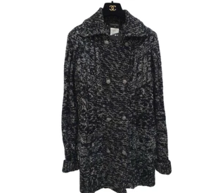 CHANEL 10A BLACK CRYSTAL BUTTONS CC LOGO CARDIGAN COAT FR38-FR40 - Picture 1 of 5