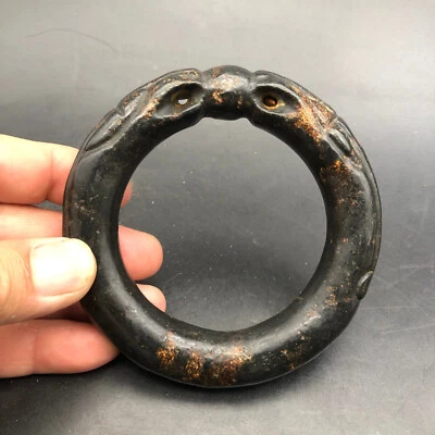 China Hongshan Cultura Antiguo Jade Negro Fengshui Dragón Pulsera Anillo de Mano #340 Foto 1 de 4