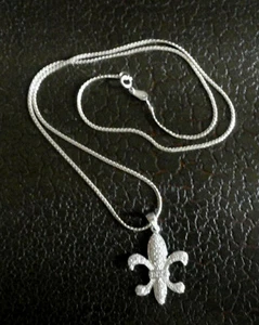 VTG NFP Sterling Silver 925 Fleur de Lis Pendant Necklace 19" Flat Chain  - Picture 1 of 9