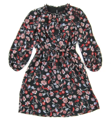 Vestido Vaina Banana Republic Negro Rojo Rosa Floral Manga Larga Modesto Volantes 6 Foto 1 de 4