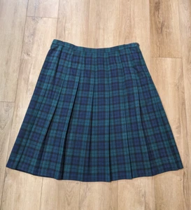 Pendleton Skirt Size 22W Black Watch Tartan Plaid Virgin Wool Pleated Green Blue - Picture 1 of 8