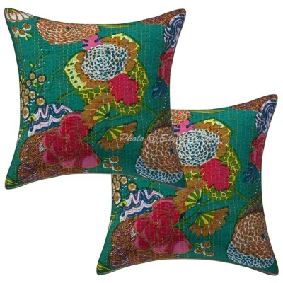 Ethnic Cushion Cover Boho Ethnic Kantha 16 x 16 in Hippie Sofa Car Pillow Case - Image 1 of 4