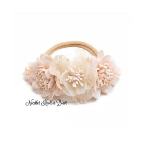 Girls Ivory Floral Nylon Baby Headband, Infants, Toddlers Flower Headband - Picture 1 of 1