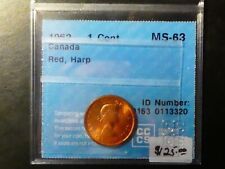 Canada Small Cent 1962 Harp Ms-63 Red CCCS