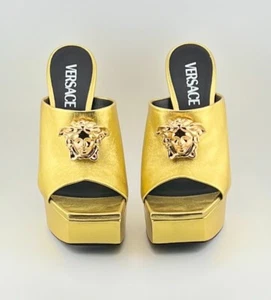 Versace La Medusa Metallic Platform Mules in Gold - Picture 1 of 4