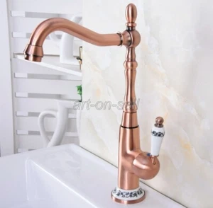 Red Copper Deck Mount Swivel Bathroom & Kitchen Basin Mixer Tap Sink Faucet - Bild 1 von 10