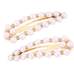 Korean Pearl Rhinestone Hair Barrettes - Girls Hair Clips Snaps and Headpieces - Picture 1 of 9
