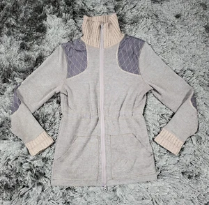 Chaqueta Title Nine para mujer mediana marrón tejida manga larga parches en el codo cremallera completa - Imagen 1 de 21