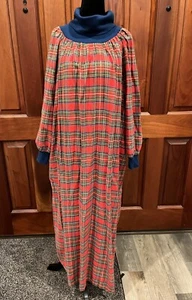 Rosemary Long New Perspective Vintage Plaid Nightgown Pockets Turtleneck Large - Picture 1 of 9