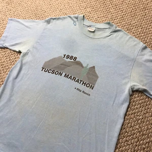 Vintage 80s Marathon T Shirt Mens Medium Blue Single Stitch USA Made Run Tucson - Picture 1 of 12