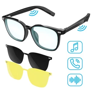 Smart Bluetooth Glasses, Built-in Mic/Speakers, 2 Interchangeable Filter Lenses - Picture 1 of 8
