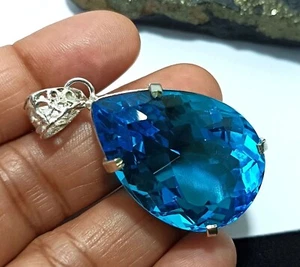 Certified Natural 92.42 Ct Brazilian Blue Pear Topaz Pendant Loose Gemstone - Picture 1 of 7