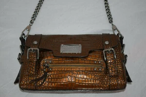 Dolce Gabbana D&G Brown Croc Embossed Patent Leather Miss Easy Way Shoulder Bag - Picture 1 of 12