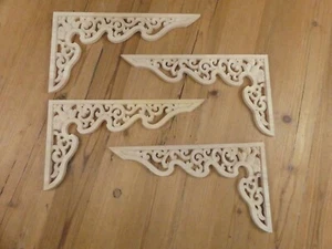 4 Wood Carved Corner Onlay Applique Crown Moulding Molding Pair Shelf Wall Trim - Picture 1 of 9