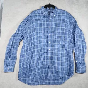 Camisa Polo Ralph Lauren Para Hombres XL Azul A Cuadros De Colección Blake Lino Seda Manga Larga - Imagen 1 de 16