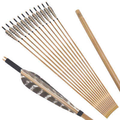 33.5" Bamboo Arrows 5" Natural Feather Tradition Longbow Hunt DIY Archery Shoot - Image 1 of 4