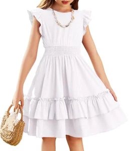 Girls and Toddlers' Sleeveless Tiered Dresses White Easter Dress for 7-8 Years - Picture 1 of 6