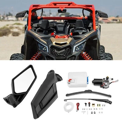 12V Electric Windshield Wiper Motor Kit+Side Mirrors For Can Am Maverick X3 Max - Image 1 of 4