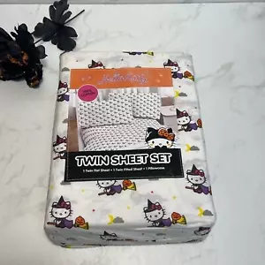 New Hello Kitty Twin Sheet & Pillow Case Set Halloween Witch Pumpkin Broom Bat - Picture 1 of 5