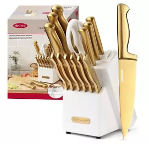 McCook® MC21G Knife Sets,15 Pieces Luxury Golden Titanium Kitchen Knife Block... - Picture 1 of 9