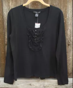 AUGUST SILK CASUAL BLACK LACE SILK BLEND LONG SLEEVE SWEATER KNIT TOP  M NEW - Picture 1 of 3
