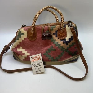 Vintage Marco Avane Handbag Tapestry Southwest Boho Western Leather Woven - Picture 1 of 16