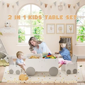 Kleinkind Holz Tisch und Stuhl Set höhenverstellbar mit 2 Stühlen Alter 3-8 Kinder - Bild 1 von 7