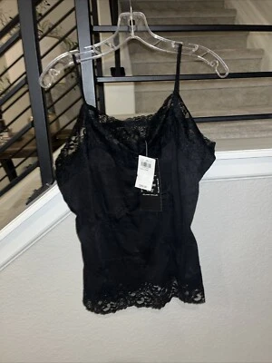 NWT SUZIE IN THE CITY Black Lace Cami Top Size L Sleeveless - Image 1 of 4
