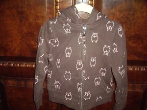 T18 EUC Girl Size XS4 5 Gap Kids Zip Up Brown Hooded Sweatshirt Jacket Owl Print - Picture 1 of 6
