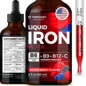 Liquid Iron Supplement for Women and Men, Iron Drops with Vitamin B6, B9 B12, C - Picture 1 of 7