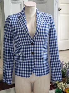 J Crew Damen Factory blau weiß Gingham karierte Leinenmischung Blazer mit Jacked Z2 - Bild 1 von 9