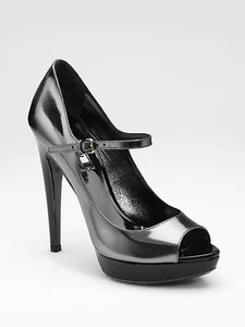 MIU MIU Pewter Mirror Metallic Black Lack Mary Jane Pumps EU 39 I LOVE SHOES - Bild 1 von 9