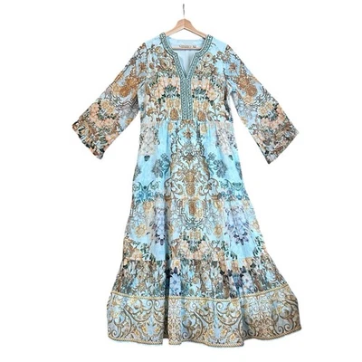 Vestido Soft Surroundings Mujer Medio Azul Paisley Tapiz Estampado Resort Jasmine Foto 1 de 4