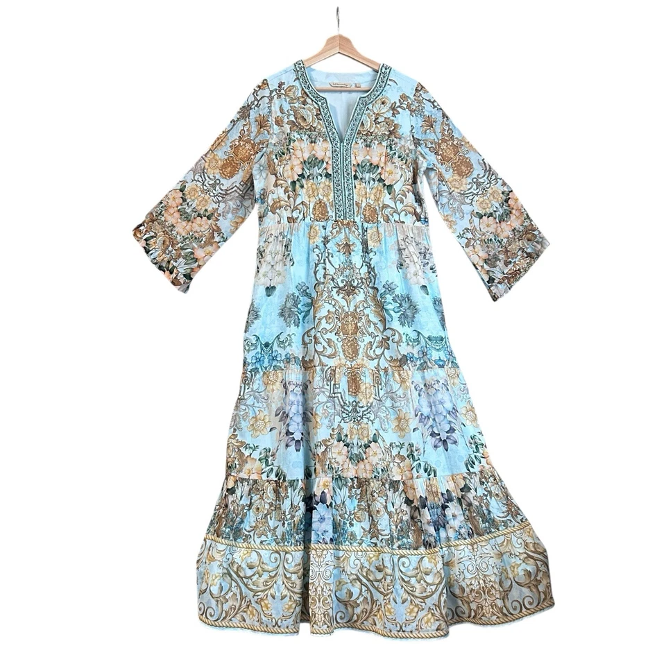 Vestido Soft Surroundings Mujer Medio Azul Paisley Tapiz Estampado Resort Jasmine Foto 1 de 4