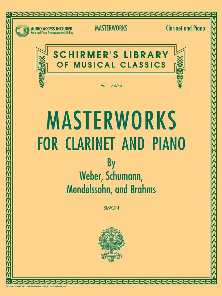 Masterworks for Clarinet and Piano Sheet Music G Schirmer Book Play-Along Audio - Image 1 of 1