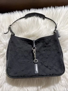 Hobo de hombro Coach 6091 Hampton negro firma lona cuero vintage Y2K - Imagen 1 de 24