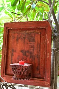 Old Wooden Red Candle Holder Wall Sconce Farmhouse Hanging Tealight Indian Decor - Picture 1 of 7