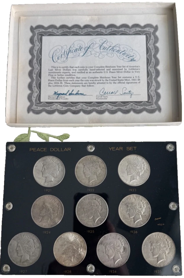 1921 - 1935 年和平银元传家宝年份套装资本持有人 VF 或更高 — 第 1/4 张图片