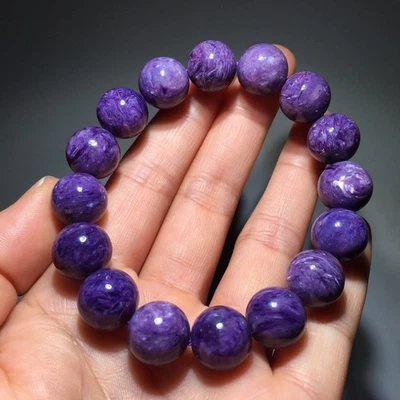 12.8mm Natural Purple Charoite Gemstone Round Beads Bracelet AAAA - Image 1 of 4